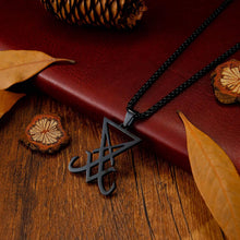 Lade das Bild in den Galerie-Viewer, Necklaces black stainless steel goth witch seal lucifer badge church of satan symbol pendant necklace
