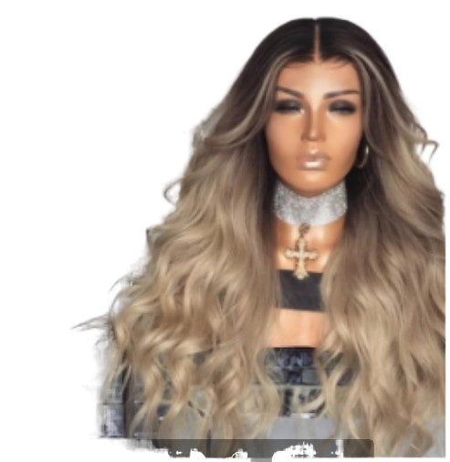 Women Wig Medium Gradient Long Curly Hair Synthetic Wigs W273