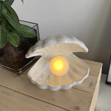 Load image into Gallery viewer, Night lights ambient lighting ceramic shell lamp bedroom bedside lamp white
