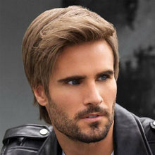 Load image into Gallery viewer, Wig caps mens brown short straight wigs natural full hair cosplay party wig daily wigs
