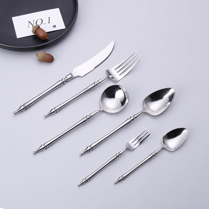 304 Stainless Steel Flatware Sets White Gold Color Spork for Western-Style Food Knife Roman Column 5-Piece Set