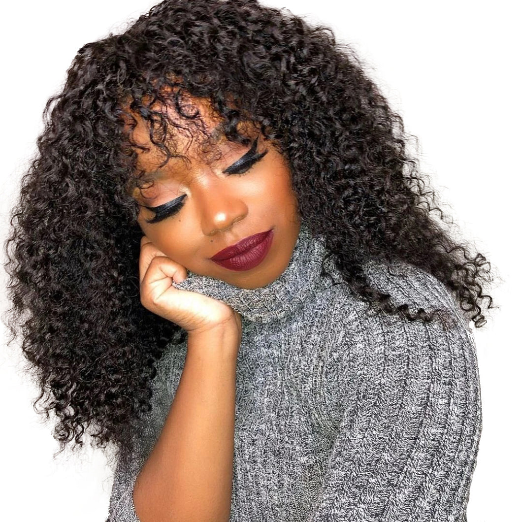 Women Wig Fashion Afro Fluffy Black Small Curling Iron Set W91