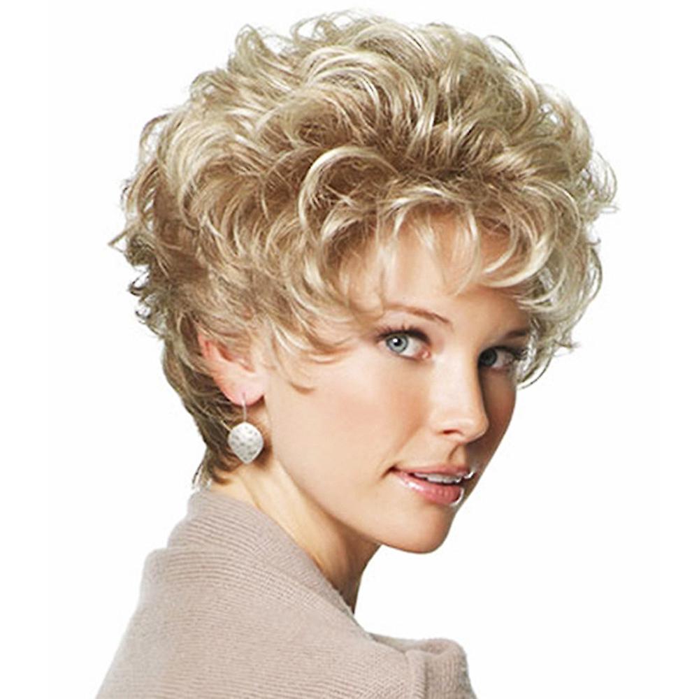 Wigs Women Blonde Curly Wavy Short Hair Head Cover Synthetic Wig