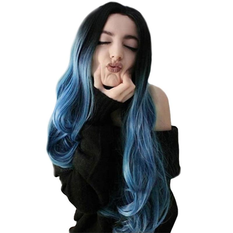 Wigs Women Black Blue Long Wavy Hair Wig Party Synthetic Wigs