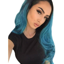 Load image into Gallery viewer, Wigs Women Black Blue Long Wavy Hair Wig Party Synthetic Wigs
