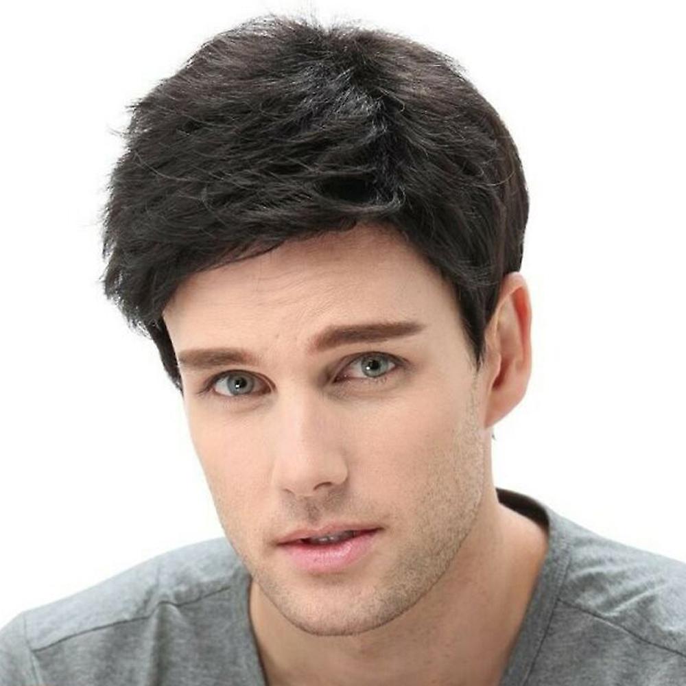 Wigs Men Natural Short Black Wavy Hair Layered Synthetic Full Wigs