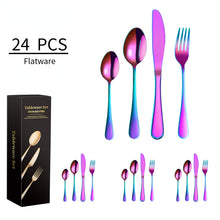 Lade das Bild in den Galerie-Viewer, 304 Stainless Steel Flatware Sets Western Tableware Four Components 24PCs Knife Spoon Fork Tea Spoon Golden
