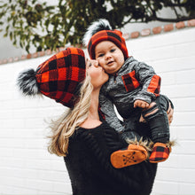 Load image into Gallery viewer, Warm Winter Knit Beanie Hats Products in Stock  Fur Ball Parent-Child European and American Red and Black Unisex
