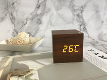 Load image into Gallery viewer, Smart Multi-Function Alarm Clock LED Display Luminous Temperature Dual Display Alarm Clock USB Wooden Clock
