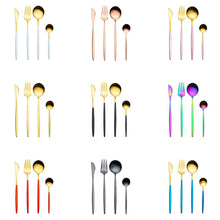 Lade das Bild in den Galerie-Viewer, 304 Stainless Steel Flatware Sets 4 Pcs/set Bright Gold-Plated Tableware Steak Knife and Fork Spoon

