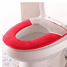 Load image into Gallery viewer, 3pcs Toilet Seat Cover Pads Corduroy   Autumn and Winter Warm Pu Waterproof Plush Thicker Velcro
