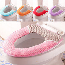 Load image into Gallery viewer, 3pcs Toilet Seat Cover Pads Corduroy   Autumn and Winter Warm Pu Waterproof Plush Thicker Velcro
