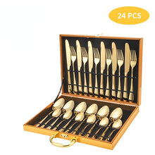 Lade das Bild in den Galerie-Viewer, 304 Stainless Steel Flatware Sets Family Western Food/Steak Knife Fork Spoon Wooden Box 24-Piece Gift Tableware Set
