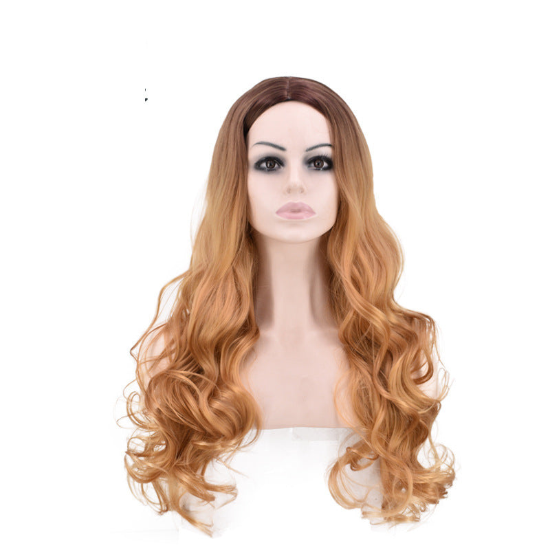 Women Wig Black Brown Medium Large Wave Long Curly Hair Realistic Headgear W372