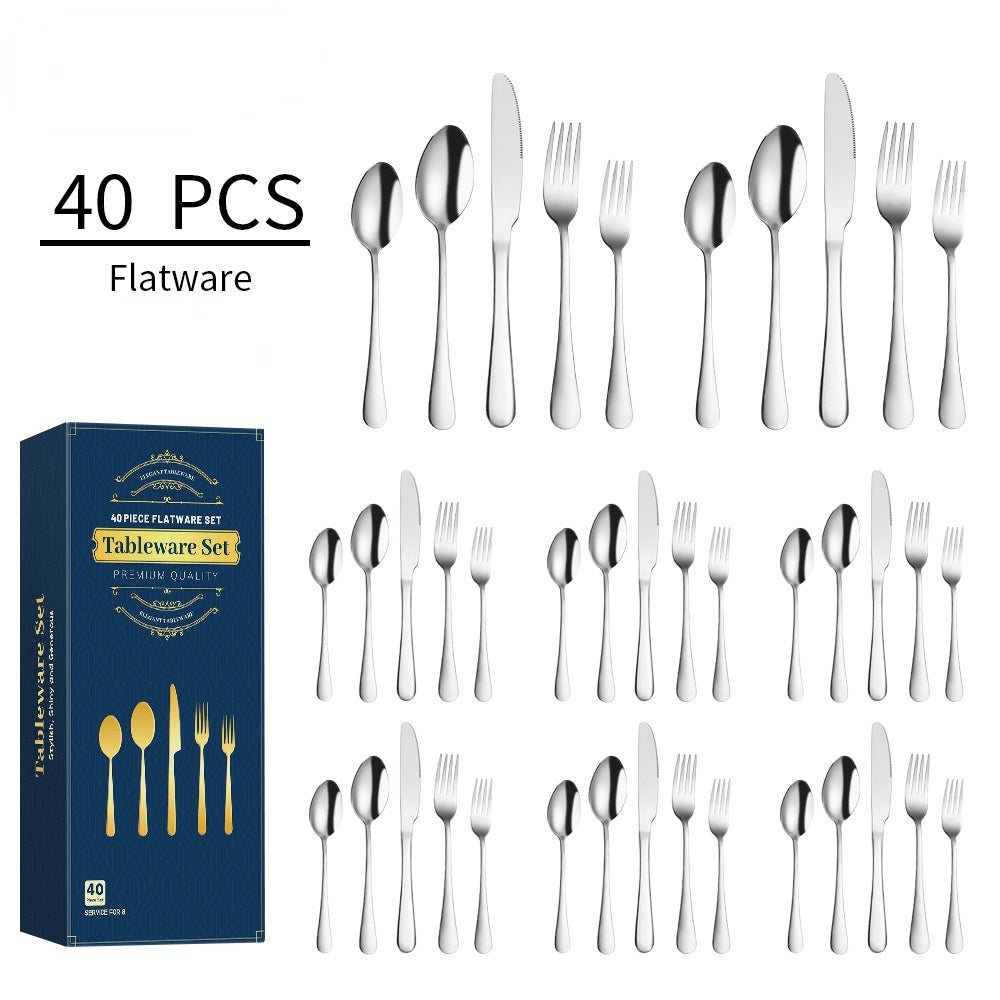 304 Stainless Steel Flatware Sets Five Components 40PCs Western Dessert Steak Knife and Fork Spoon Multi-Color Optional