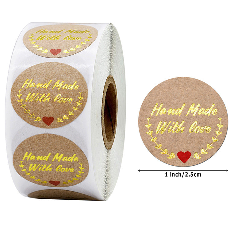3x500pcs Labels Xmas Christmas Stickers Roll  Kraft Paper Gilding Gift Decoration Handmade with Love Reusable