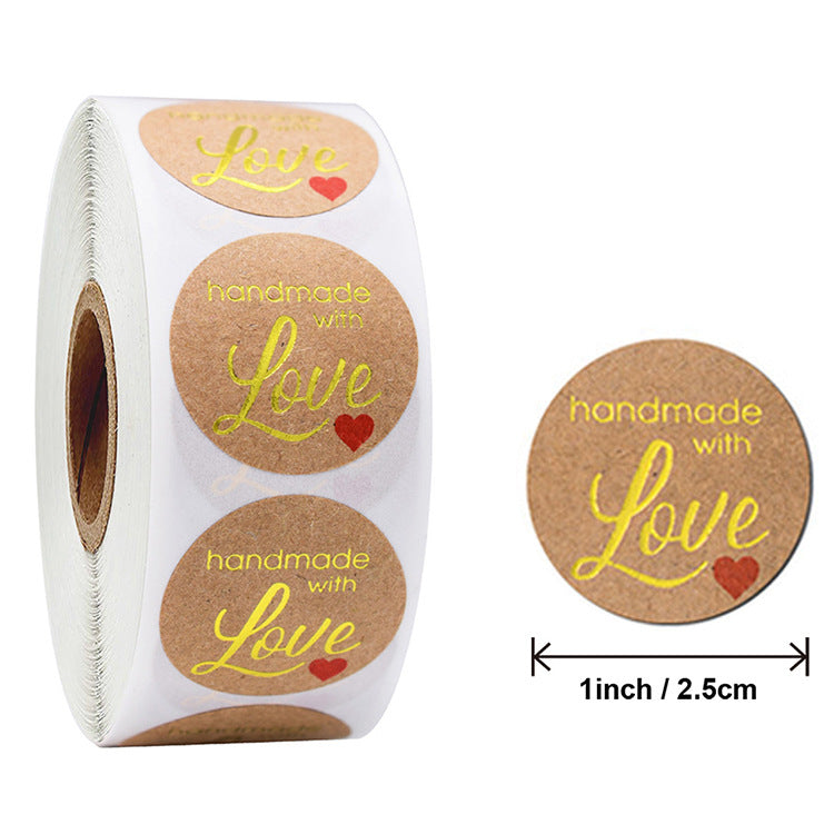 3x500pcs Christmas Stickers Xmas  Roll Labels Kraft Paper Gilding Gift Decoration Handmade with Love Reusable