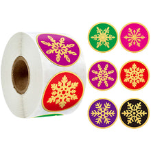Load image into Gallery viewer, 2x500pcs Christmas Xmas Merry Christmas Red Bronzing Snowflake Christmas Stickers tape
