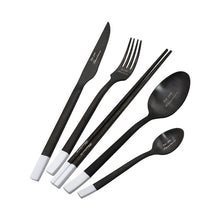Lade das Bild in den Galerie-Viewer, 304 Stainless Steel Flatware Sets 4/5Pcs Black and White Stitching Western Tableware Knife, Fork and Spoon
