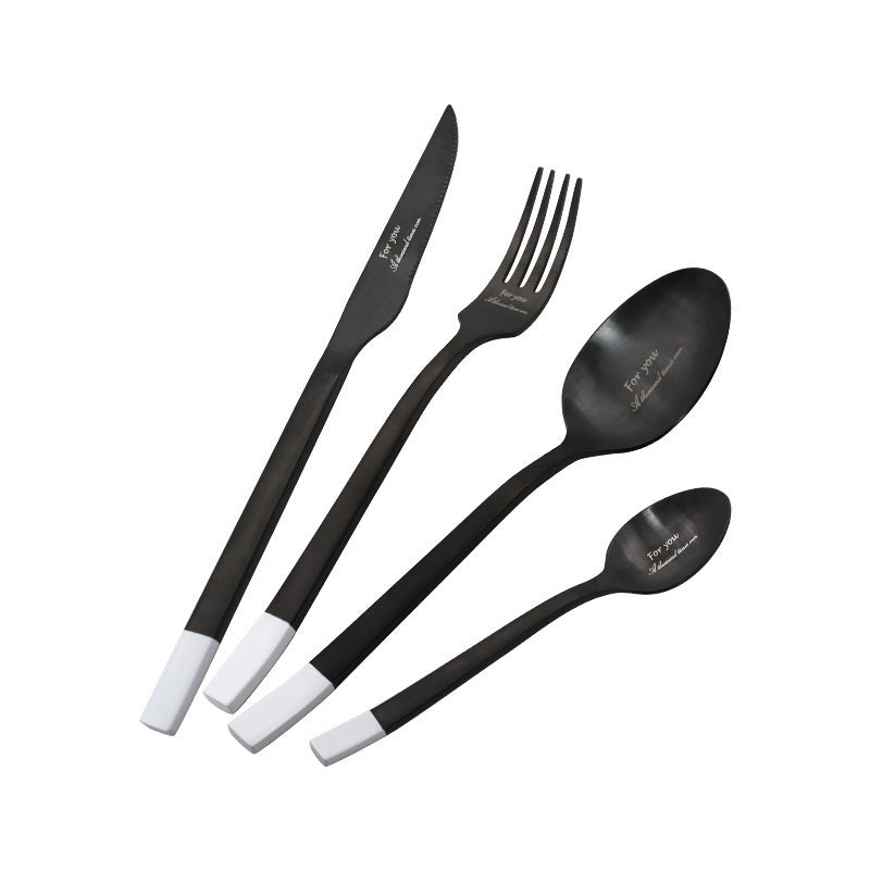 304 Stainless Steel Flatware Sets 4/5Pcs Black and White Stitching Western Tableware Knife, Fork and Spoon