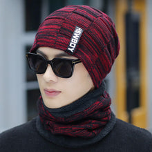 Lade das Bild in den Galerie-Viewer, Warm Winter Knit Beanie Hats Gloves Scarf Suit Men's Autumn and Winter Fleece-Lined Thickened Cold Protection Unisex
