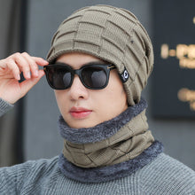Lade das Bild in den Galerie-Viewer, Warm Winter Knit Beanie Hats Gloves Scarf Suit Men's Autumn and Winter Fleece-Lined Thickened Cold Protection Unisex
