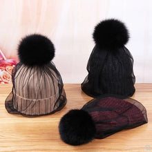 Lade das Bild in den Galerie-Viewer, Warm Winter Knit Beanie Hats Winter  Fox Fur Ball Lace Versatile Unisex
