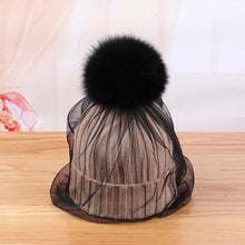 Lade das Bild in den Galerie-Viewer, Warm Winter Knit Beanie Hats Winter  Fox Fur Ball Lace Versatile Unisex
