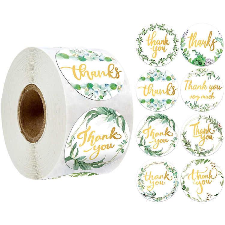 3x500pcs Xmas Christmas Stickers Decoration Roll Labels 8 Kinds of Flower Bronzing Thank You Thank You
