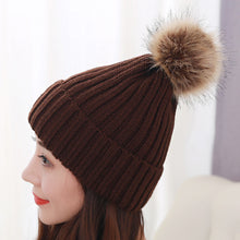 Load image into Gallery viewer, Warm Winter Knit Beanie Hats Autumn  Wool Solid Color Fur Ball European and American Thickened Unisex
