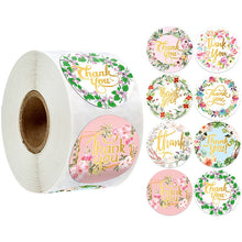 Load image into Gallery viewer, 3*500pcs Xmas Christmas Stickers Roll Labels 8 Kinds of Flower Bronzing Thank You Thank You
