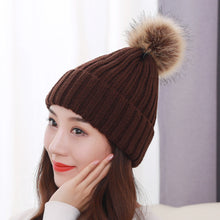 Load image into Gallery viewer, Warm Winter Knit Beanie Hats Autumn  Wool Solid Color Fur Ball European and American Thickened Unisex
