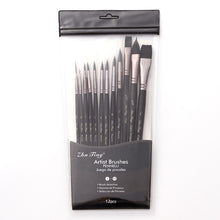 Load image into Gallery viewer, 12 PCs Black Nylon Hair Black Rod Soft Plastic Bag Brush Set Oil Painting Brush
