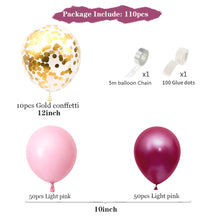 Load image into Gallery viewer, 110PCs Wine Red Balloon Chain Set Birthday Party Wedding Decoration
