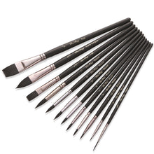 Load image into Gallery viewer, 12 PCs Black Nylon Hair Black Rod Soft Plastic Bag Brush Set Oil Painting Brush
