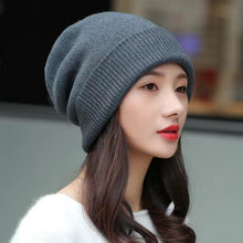 Lade das Bild in den Galerie-Viewer, Warm Winter Knit Beanie Hats Hat Women's Autumn Versatile Korean Style Trendy Fashion British Double Layer Unisex
