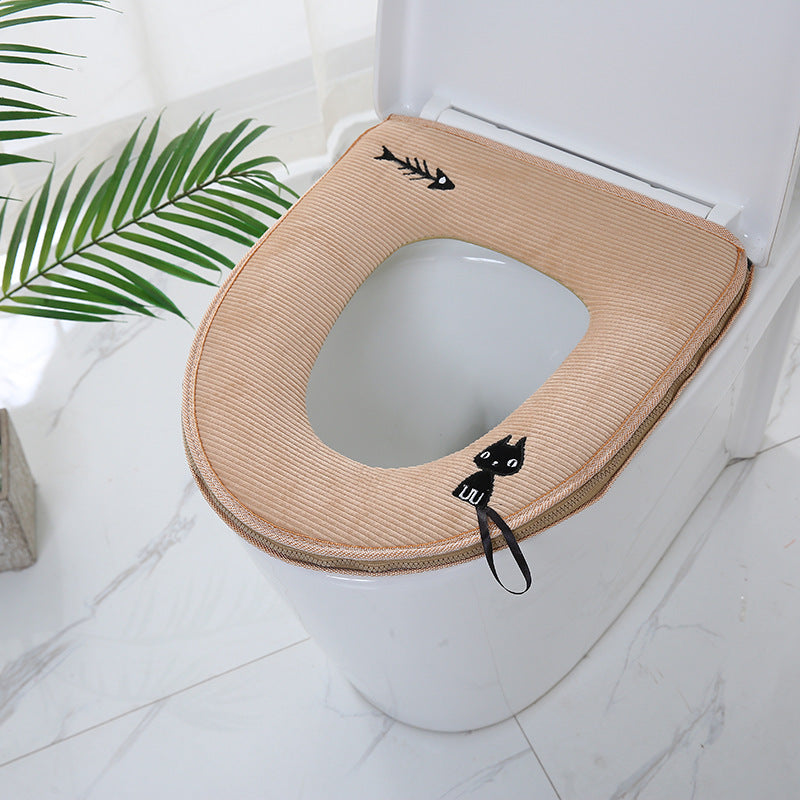 3pcs Toilet Seat Cover Pads Embroidered Kitten    Zipper Washable Paste Universal