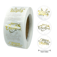 Load image into Gallery viewer, 3x500pcs Xmas Christmas Stickers Roll Label 3 Designs Transparent Bronzing Merry  Gift
