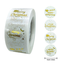 Load image into Gallery viewer, 3x500pcs Xmas Christmas Stickers Roll Label 3 Designs Transparent Bronzing Merry  Gift
