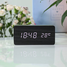 Load image into Gallery viewer, Smart Multi-Function Alarm Clock LED Display Luminous Temperature Dual Display Alarm Clock USB Wooden Clock

