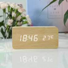 Load image into Gallery viewer, Smart Multi-Function Alarm Clock LED Display Luminous Temperature Dual Display Alarm Clock USB Wooden Clock
