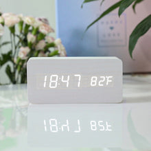 Load image into Gallery viewer, Smart Multi-Function Alarm Clock LED Display Luminous Temperature Dual Display Alarm Clock USB Wooden Clock
