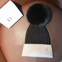 Load image into Gallery viewer, Warm Winter Knit Beanie Hats Japanese Custom Women Autumn and Winter Wild Fox Fur Ball Cute Unisex
