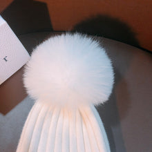 Load image into Gallery viewer, Warm Winter Knit Beanie Hats Japanese Custom Women Autumn and Winter Wild Fox Fur Ball Cute Unisex
