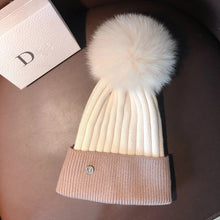 Load image into Gallery viewer, Warm Winter Knit Beanie Hats Japanese Custom Women Autumn and Winter Wild Fox Fur Ball Cute Unisex
