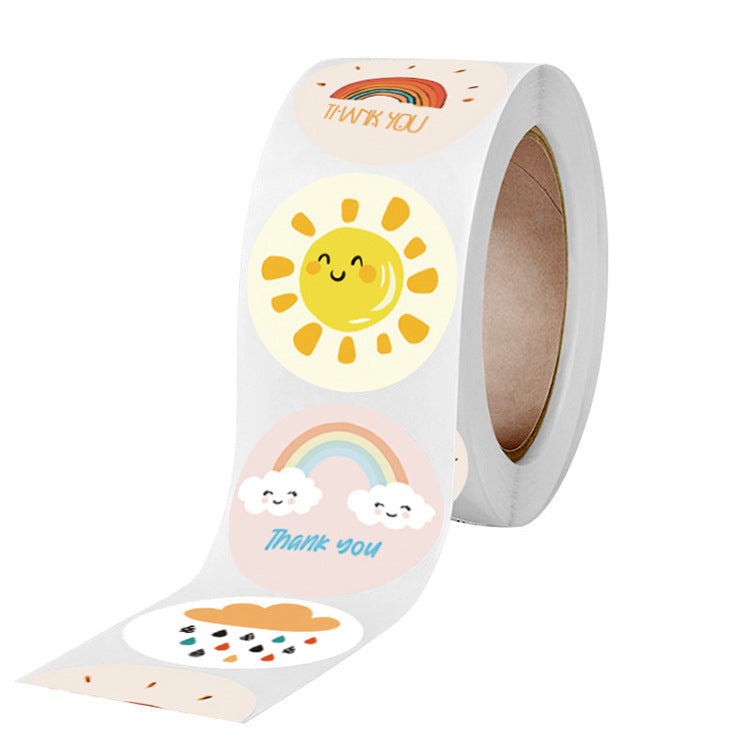 3x500pcs Xmas Christmas Stickers Roll Label 4 Kinds of Rainbow Sun Raindrops Thank You Seal Decoration Gift