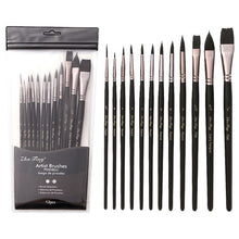Load image into Gallery viewer, 12 PCs Black Nylon Hair Black Rod Soft Plastic Bag Brush Set Oil Painting Brush
