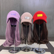 Load image into Gallery viewer, Warm Winter Knit Beanie Hats Purple Korean Style All-Match Invisible Removable Hat Wig Unisex
