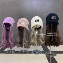 Load image into Gallery viewer, Warm Winter Knit Beanie Hats Purple Korean Style All-Match Invisible Removable Hat Wig Unisex
