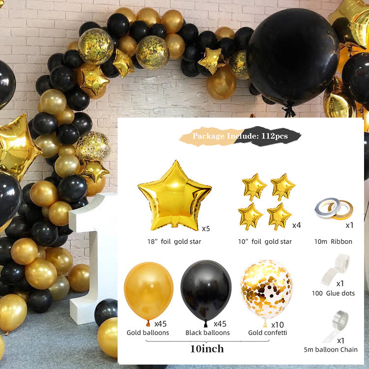 112pcs Black Gold Series Balloon Chain Set Graduation Party Wedding Decoration